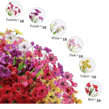 Qfdian 60 Bundles Artificial Flowers for Outdoor No Fade Fake Plastic Outside Flowers Faux Plants for Decoration Hanging Planters